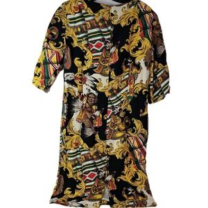 Cate Lyon Vintage Native American Chief Print 3/4‎ Sleeve Women's M Sheath Dress